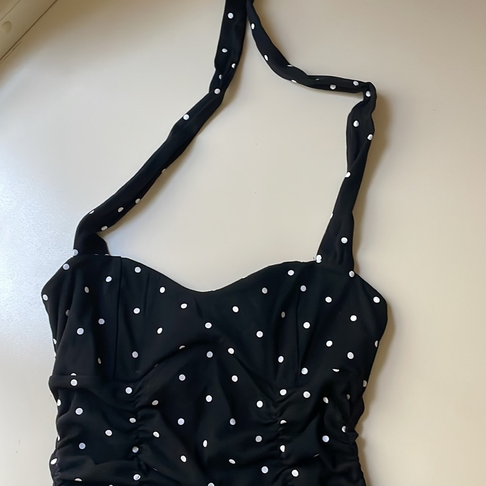 Black Polka Dot Halter Dress - Picture 3 of 8